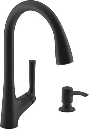 KOHLER R77748-SD-BL Malleco Touchless Pull Down Kitchen Sink Faucet with Soap/Lotion Dispenser, Matte Black
